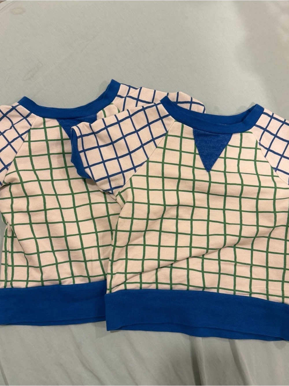 Blue-Trim Grid Print Kids Tee